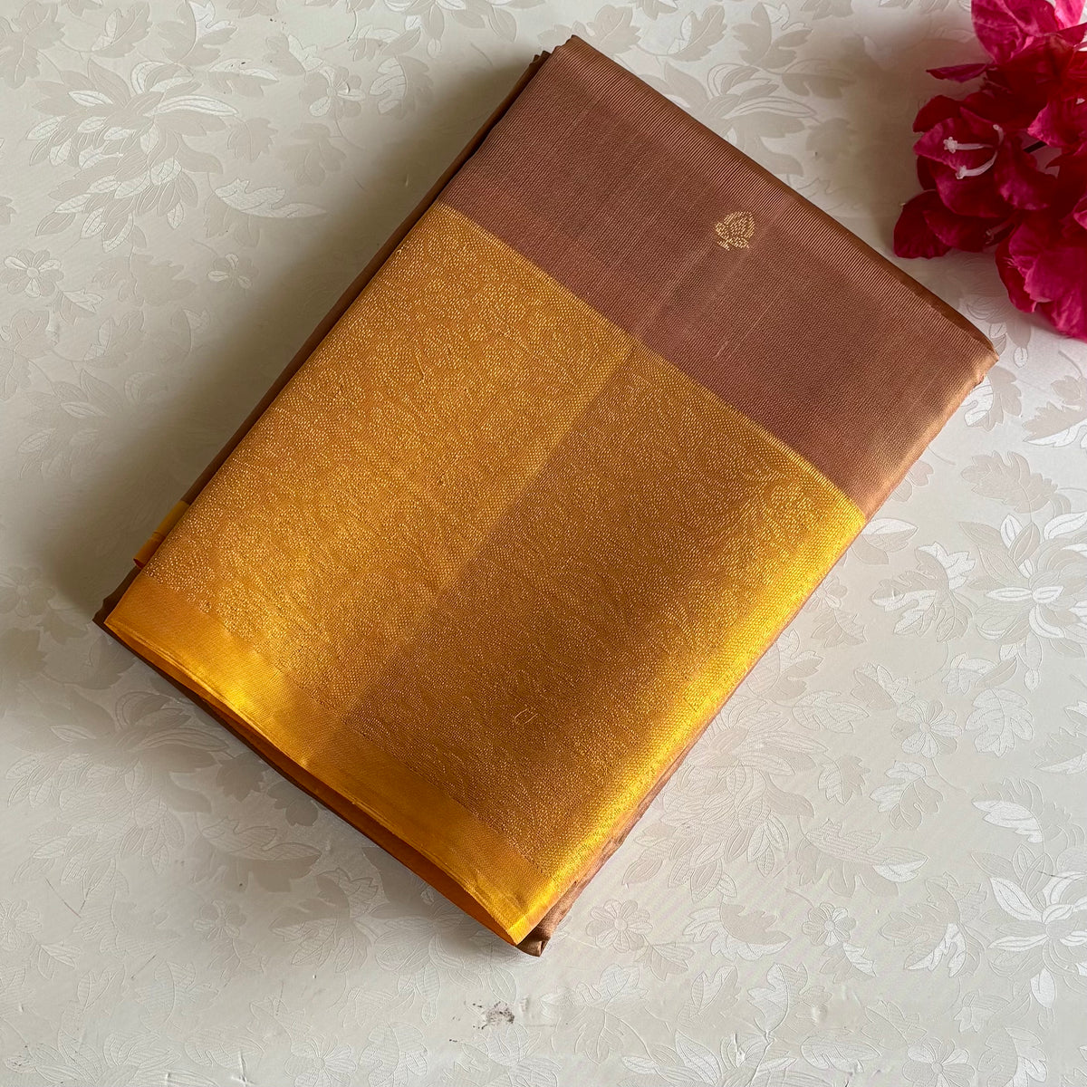 Copper Brown & Golden Yellow Designer Pure Silk Elegance