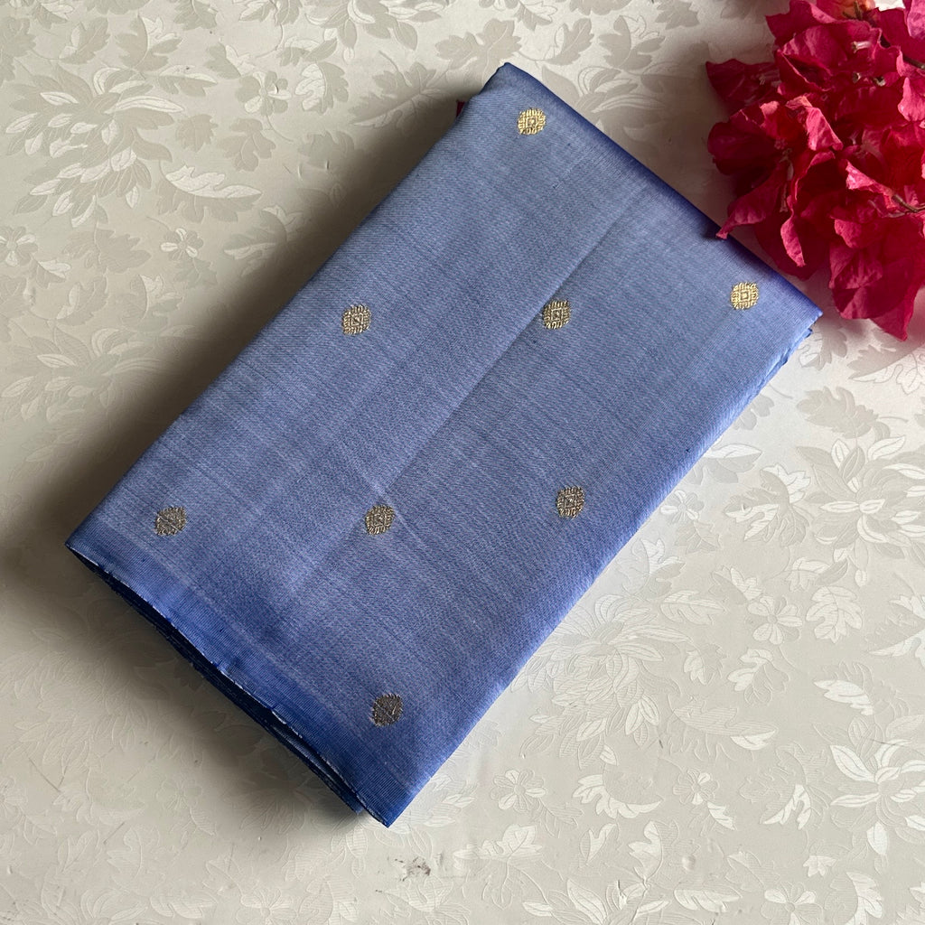Periwinkle Blue Kanjeevaram Pure Zari Silk Saree With Rich Zari Pallu
