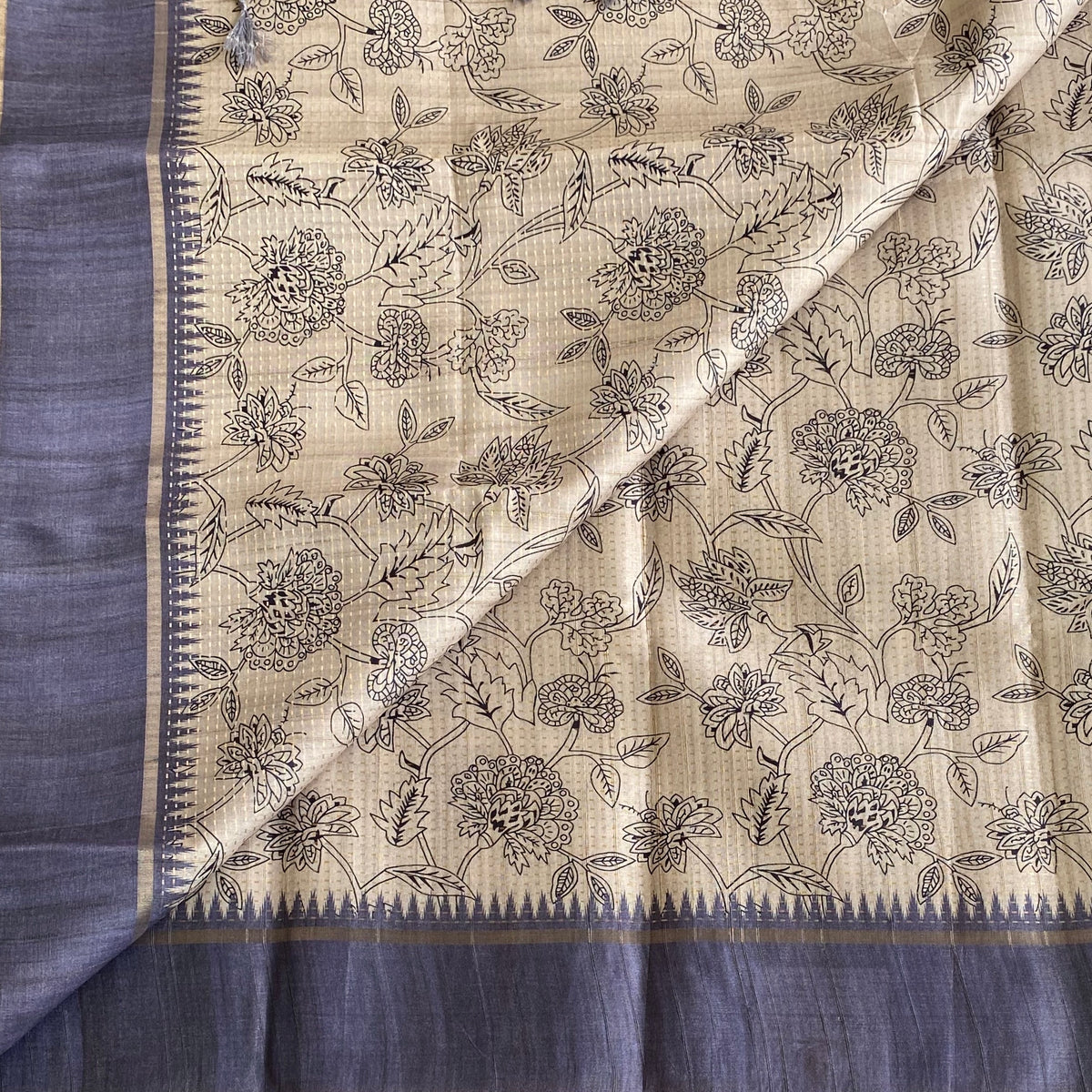 Ecru Beige & Warm Cloud Soft Tussar Silk Saree With Floral Weave