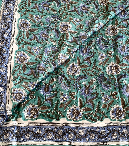 Ajrakh Handblock Printed Silk Mint Blue Beauty With Ivory Pallu