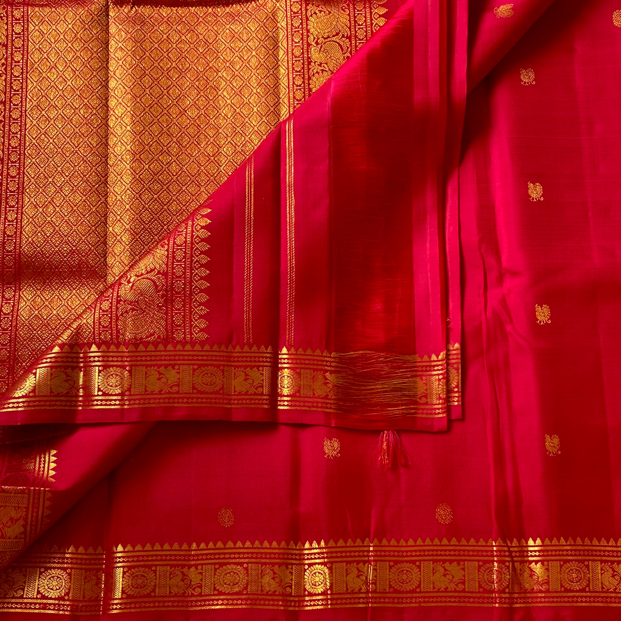 Cherry Pinkish red designer Kanjeevaram pure zari silk