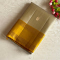 Champagne Beige Designer Pure Silk Saree With Golden Yellow Pallu