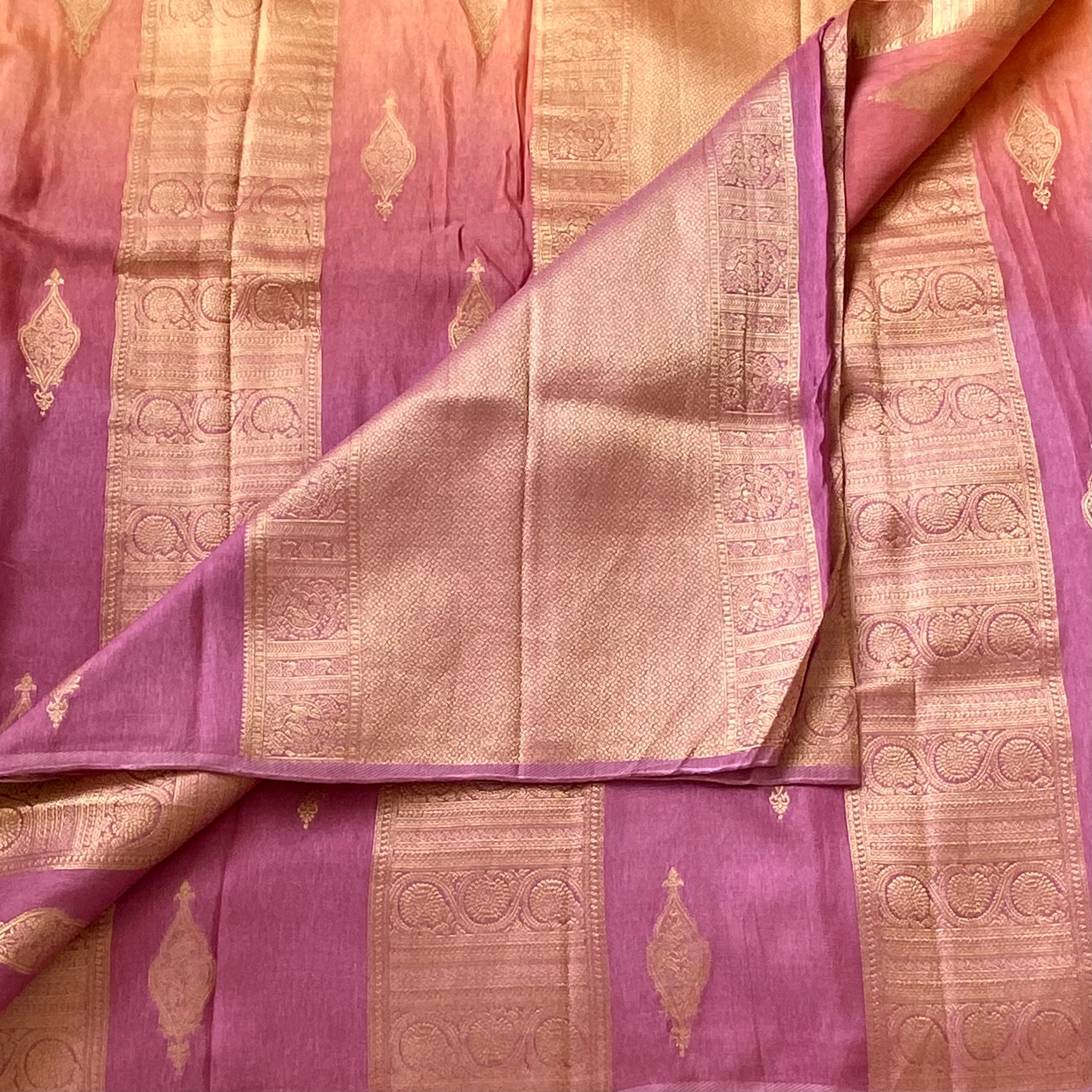 Ombre Mauve n sunset soft crepe silk half n half beauty