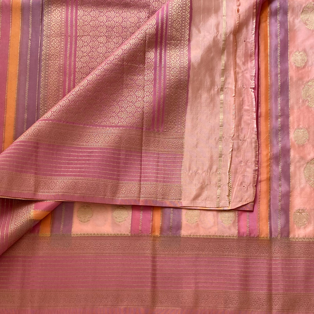 Dusty Rose Soft Crepe Silk With Metallic Pink Pallu & Gandaberunda Buttas
