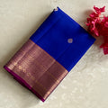Royal Blue Designer Pure Silk Saree With Magenta Pallu Gold Zari Border
