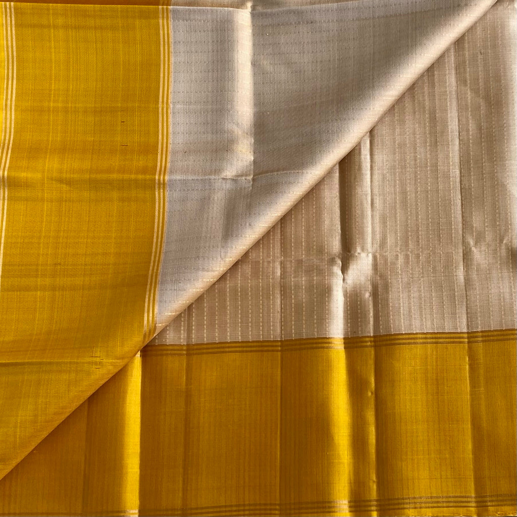 Champagne Beige With Mango Yellow Handloom Pure Silks