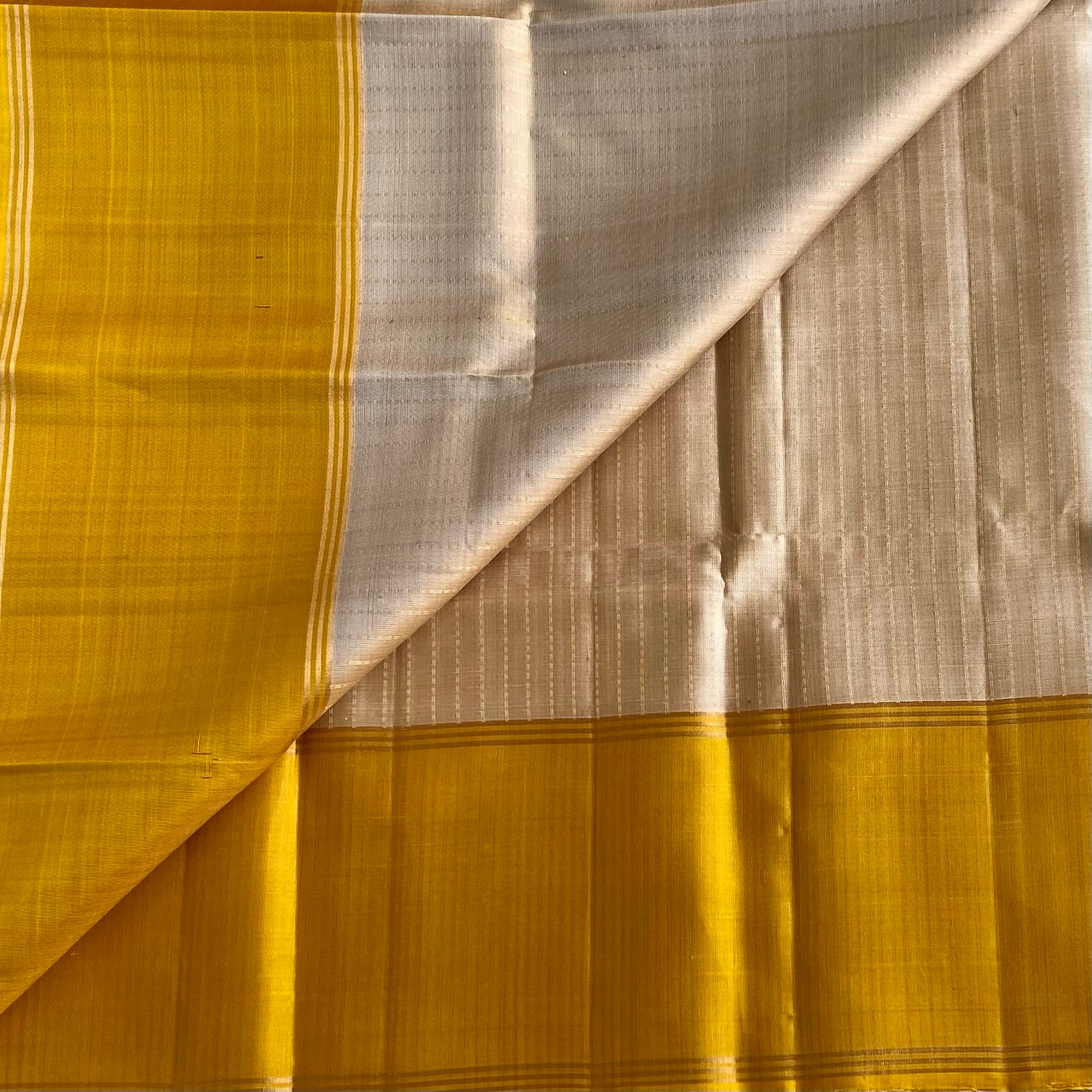 Champagne Beige With Mango Yellow Handloom Pure Silks