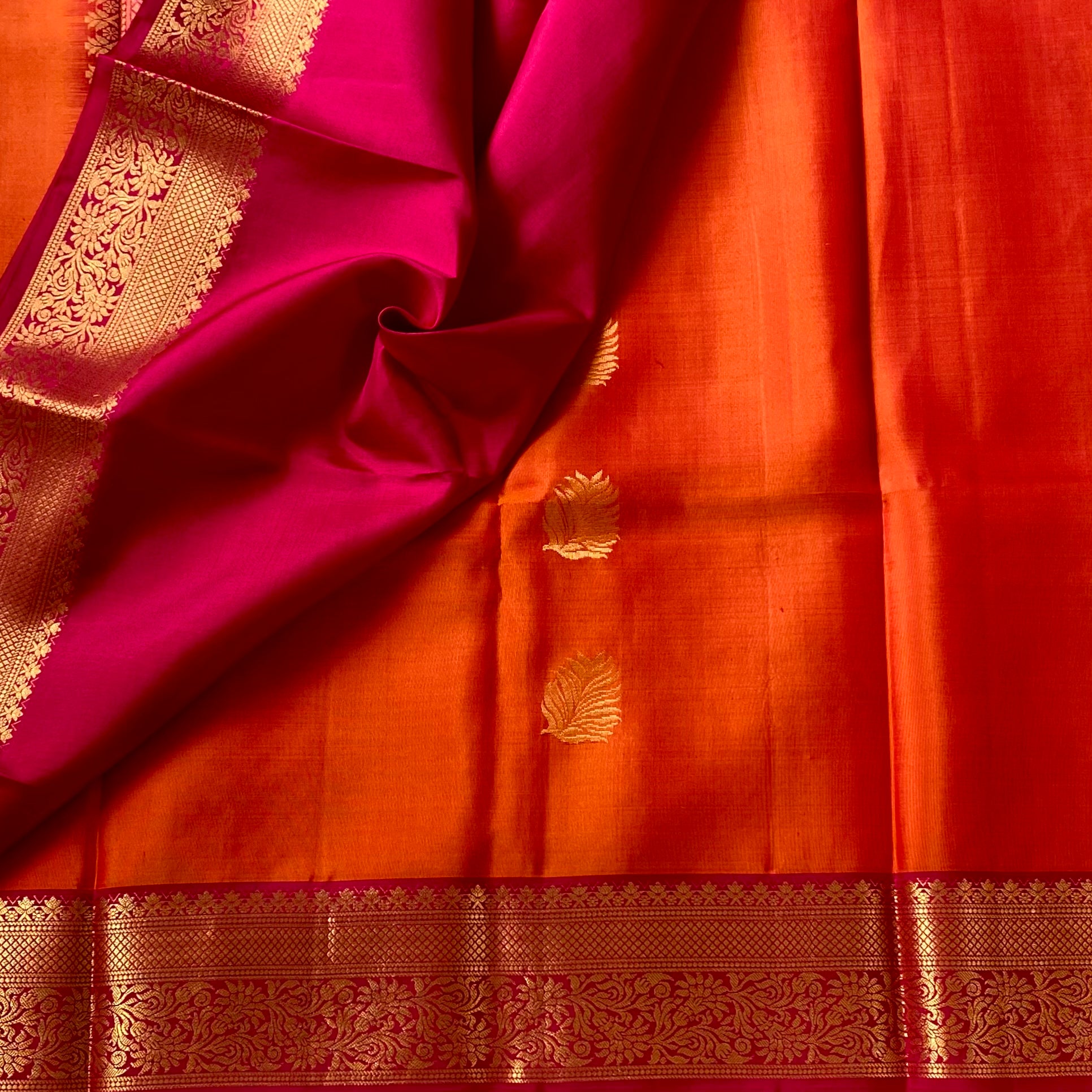 Vibrant Tangerine with Rich Magenta Handwoven designer pure silk