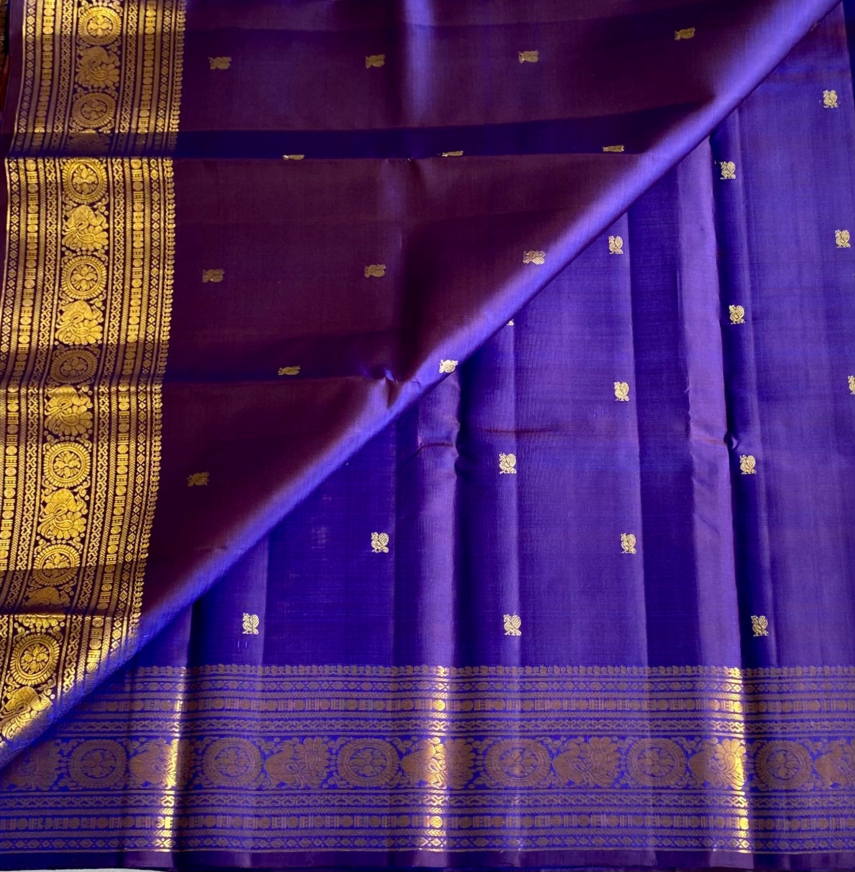Royal Blue Kanjivaram Silk Saree Gold Zari Elephant Paisley Border