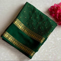 Emerald Green Mysore Crepe Silk Saree With Metallic Gold Paisley Border