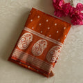 Rust Orange soft tussar with antique zari paisley weave