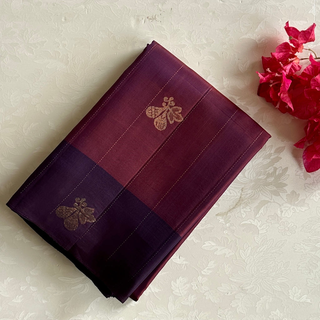 Dual Shaded Mauve Designer Pure Silk With Stunning Purple Pallu