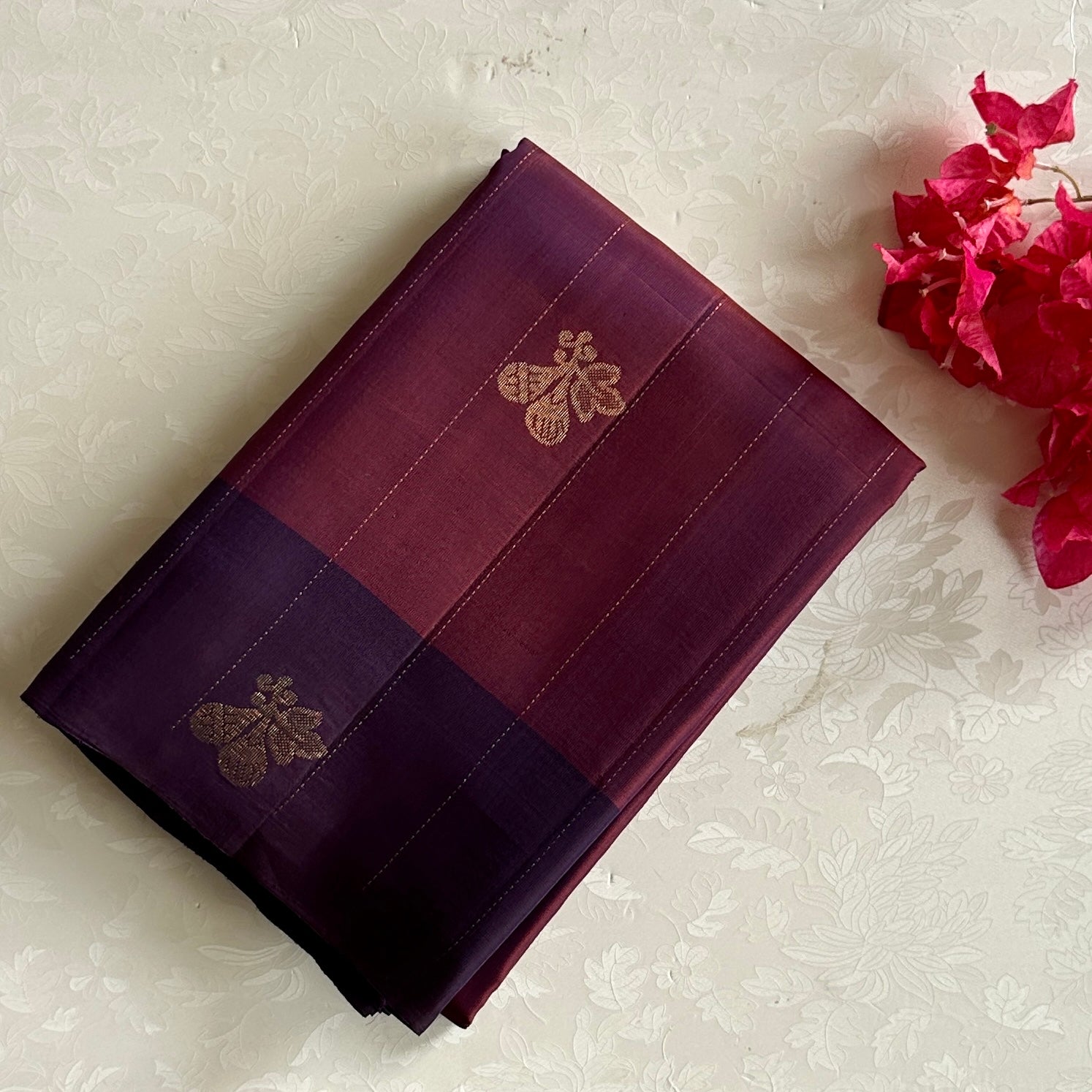Dual Shaded Mauve Designer Pure Silk With Stunning Purple Pallu