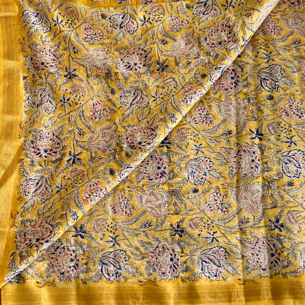 Mustard Yellow Soft Tussar Silk Saree With Dusty Rose Stripes
