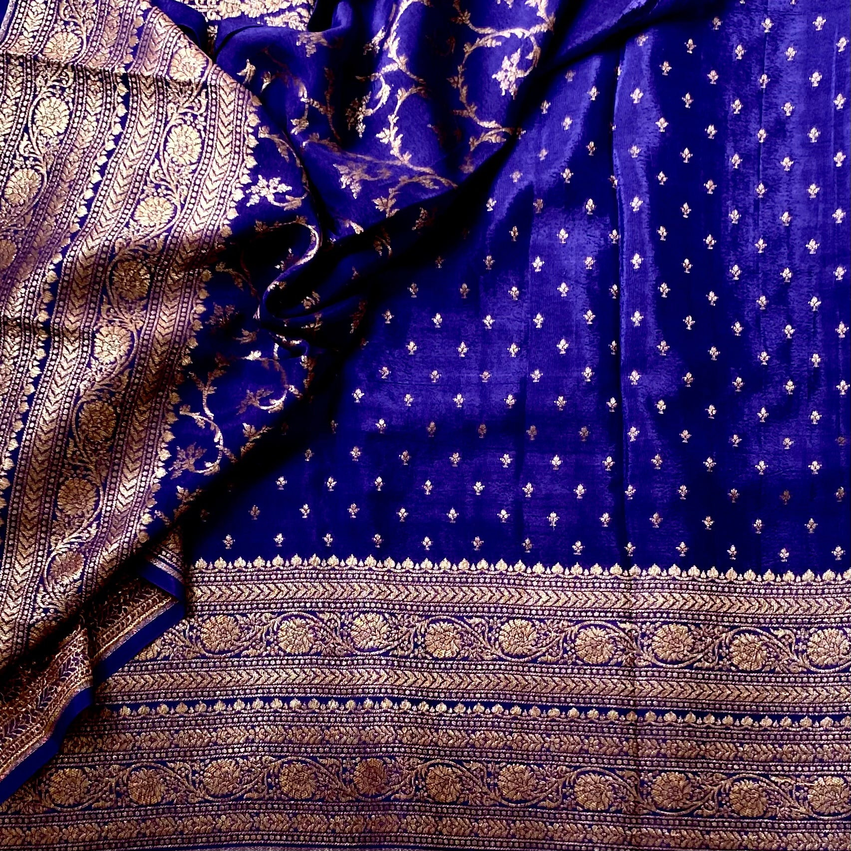 Royal Purple Silk Brocade Saree with Gold Zari Pallu Border