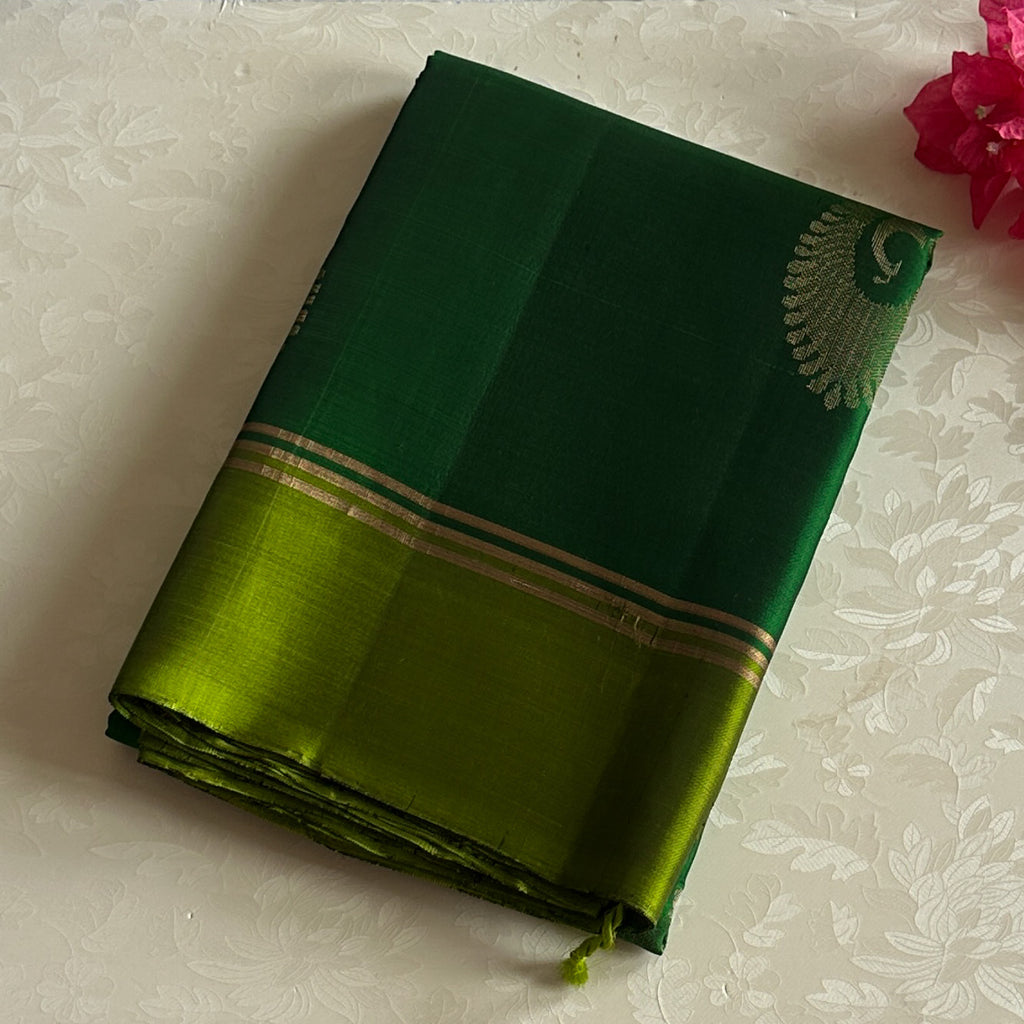 Emerald Lime Silk Saree Woven Zari Paisley Motif Traditional Festive