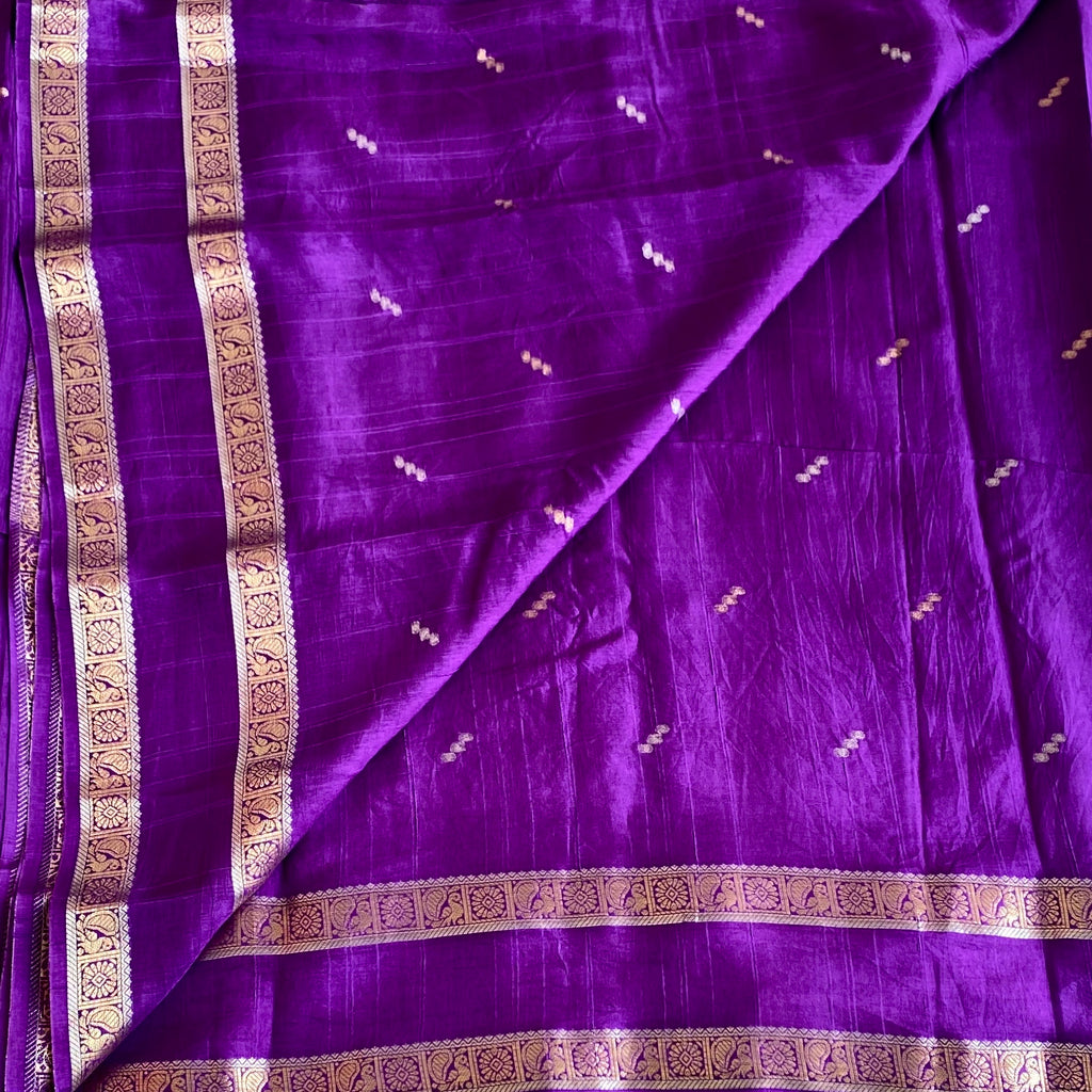 Royal Purple Soft Tussar Silk Saree With Metallic Gold Stripes