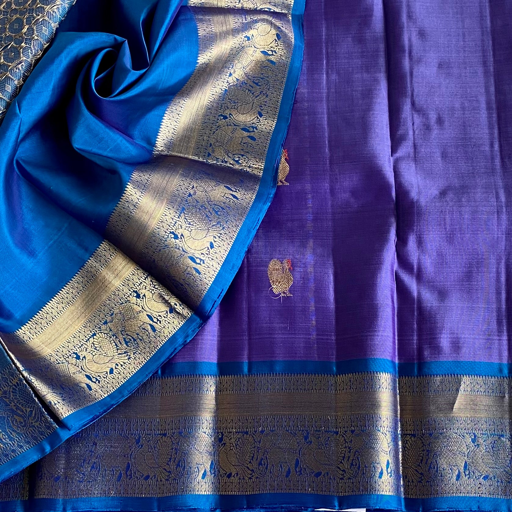Royal Purple Designer Pure Silk Saree With Teal Blue Pallu