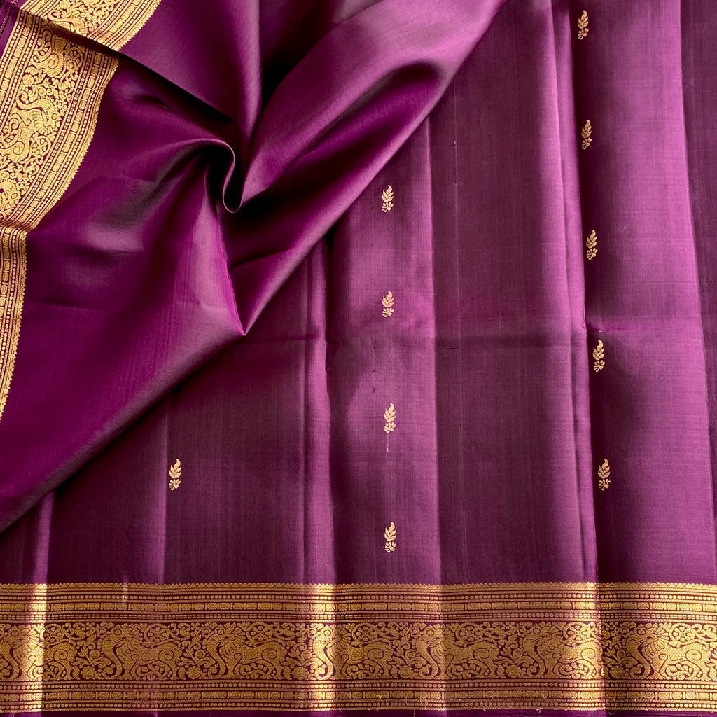 Deep Plum Purple Designer Pure Silk Saree With Antique Gold Pallu