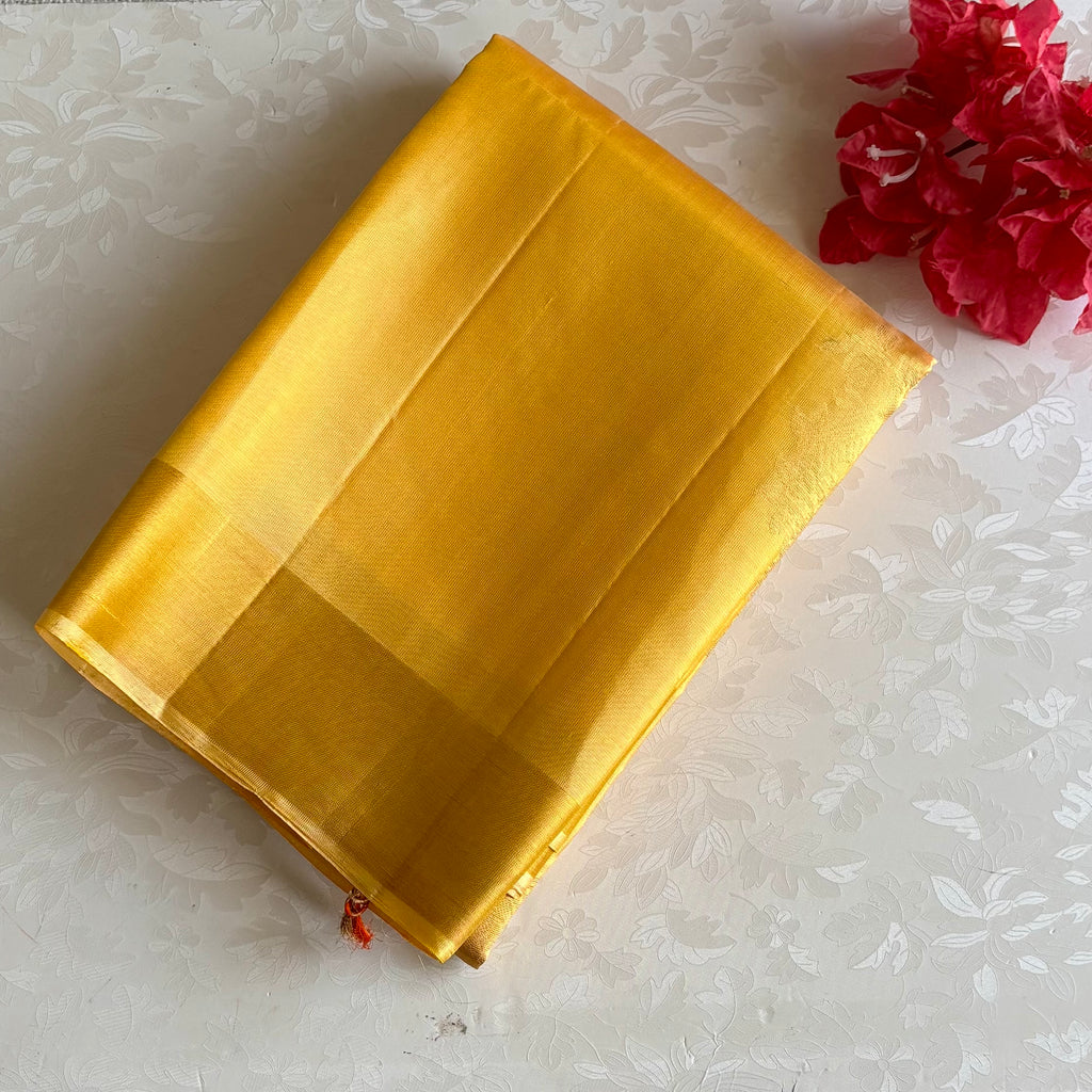 Lightest Yellow Gold Designer Pure Silk Saree With Rani Pink Pallu Gold Border