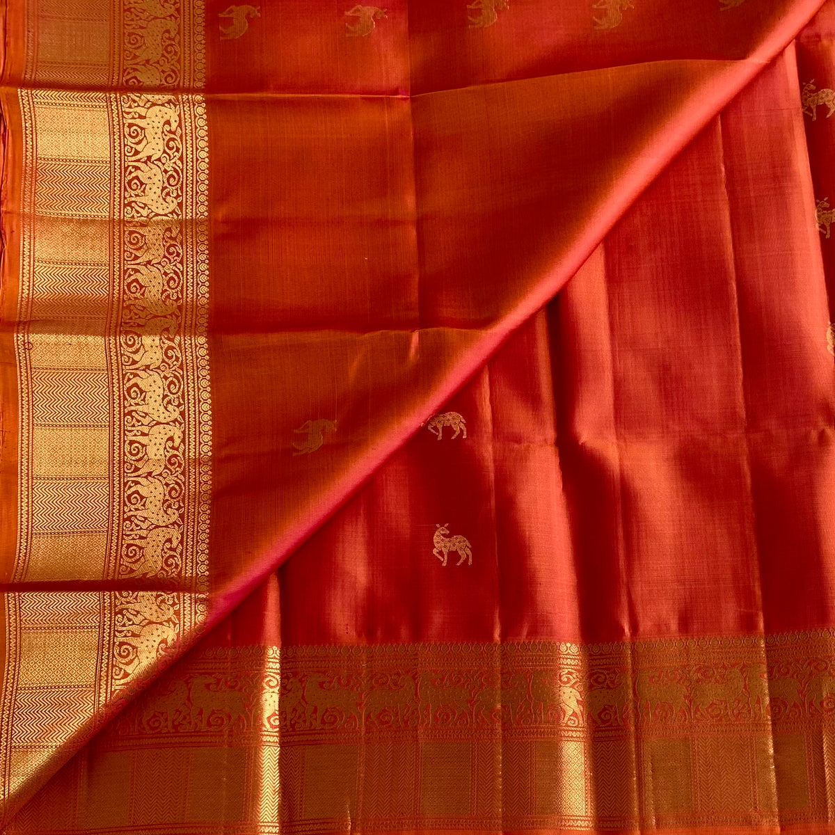 Classy Burnt Orange Designer Pure Silk Saree With Intricate Woven Pallu