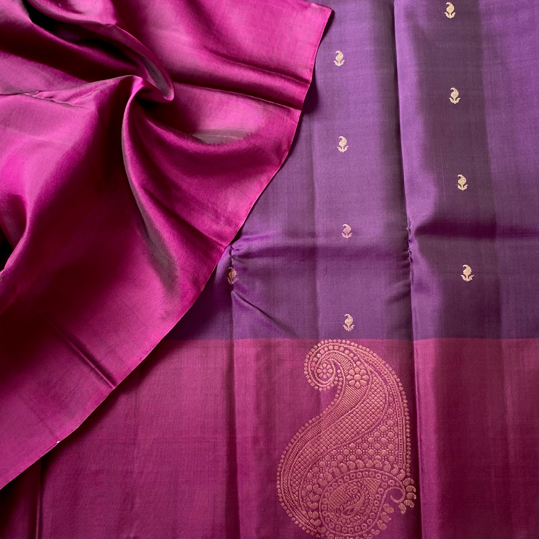 Traditional Plum Magenta Silk Saree Gold Zari Paisley Wedding Wear