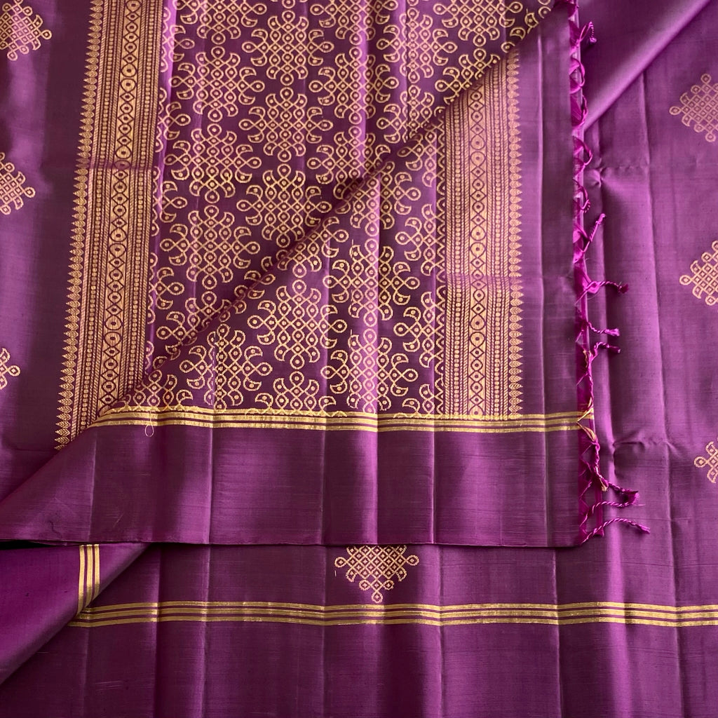 Dual Shaded Purple Designer Pure Silk Saree With Antique Gold Zari