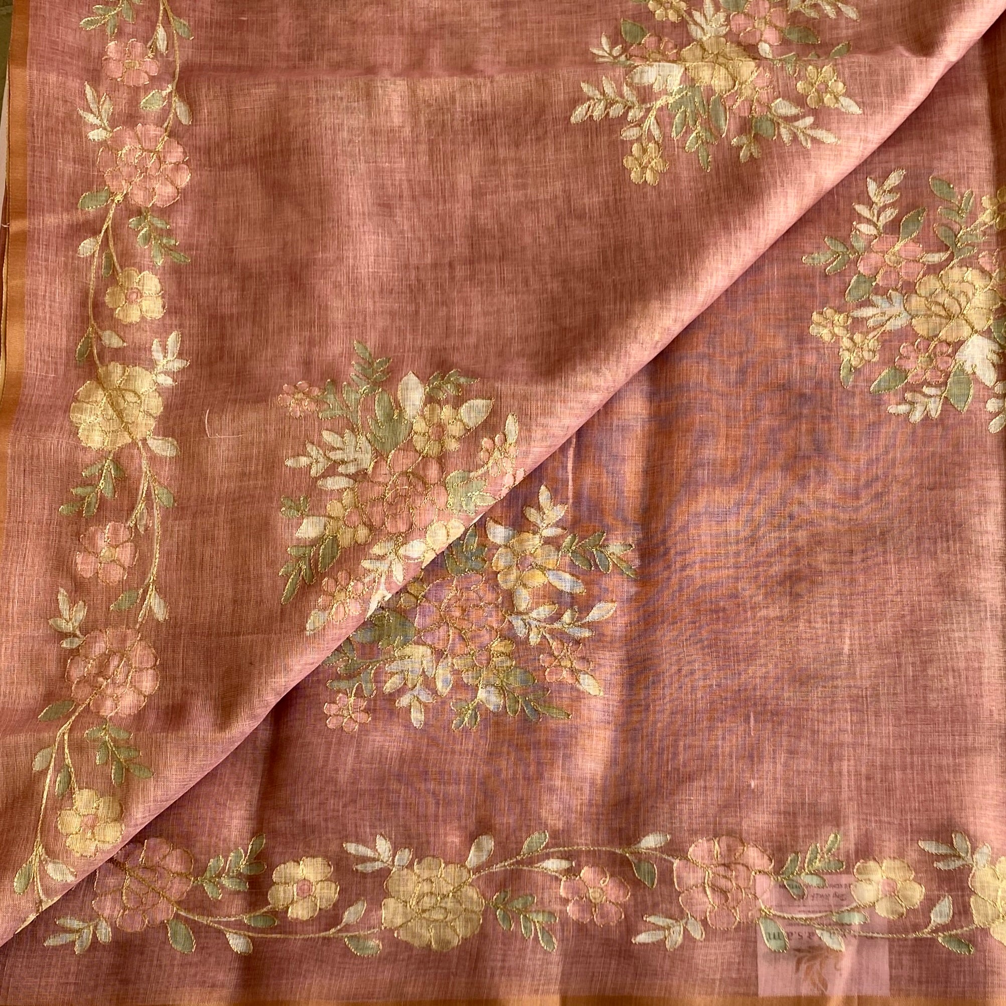 Dusty Rose Soft Tussar Silk Saree With Embroidered Designer Borders n Pallu