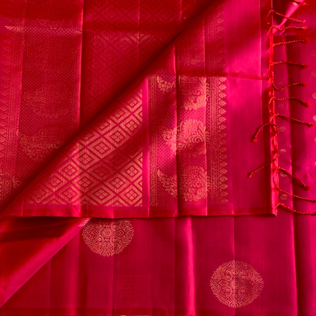 Rani Pink Designer Pure Silk Saree With Metallic Gold Border And Pallu