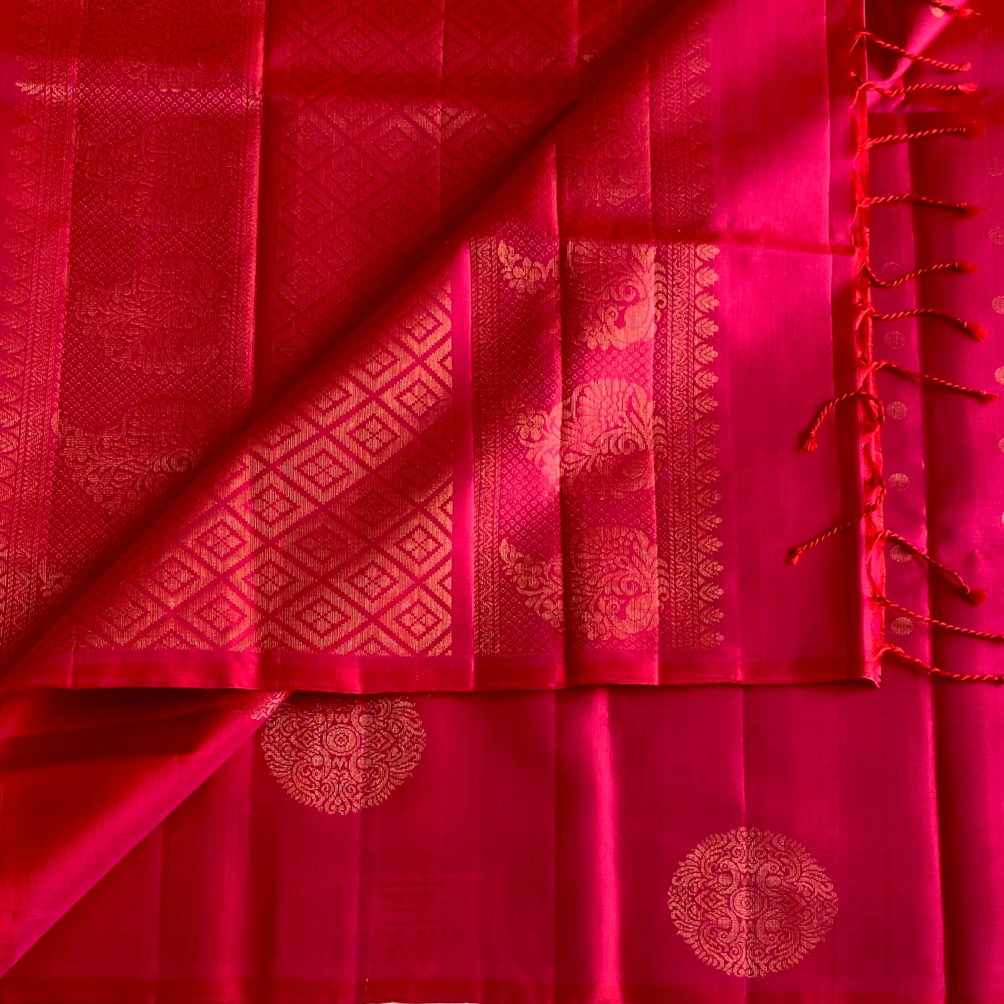 Rani Pink Designer Pure Silk Saree With Metallic Gold Border And Pallu