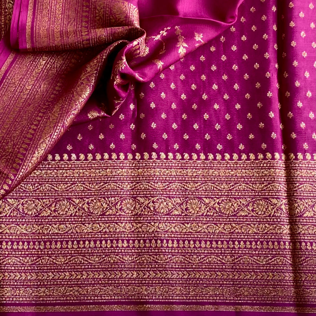 Magenta Stunning Banarasi Soft Crepe Silk with Antique Zari & Rich Pallu