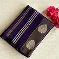 Royal Purple Silk Brocade Saree With Gold Zari Border