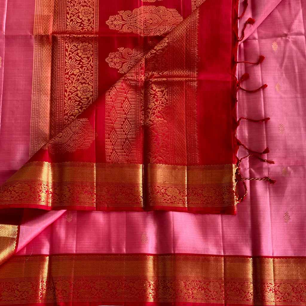Rani Pink Designer Pure Silk Saree With Crimson Red Pallu