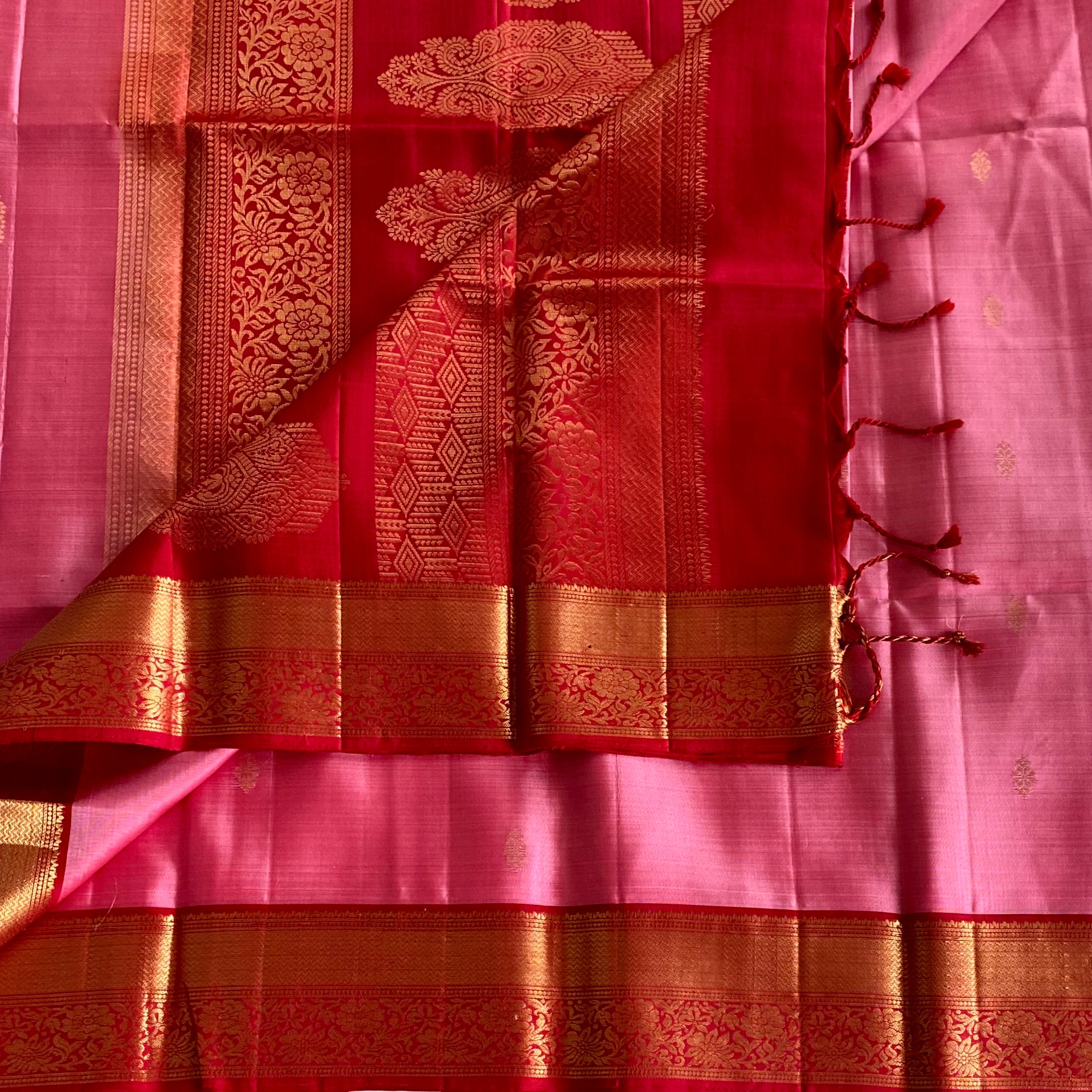 Rani Pink Designer Pure Silk Saree With Crimson Red Pallu
