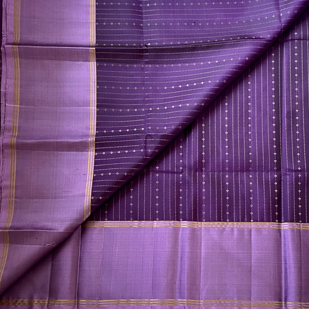 Plum Silk Saree With Lavender Pallu And Antique Gold Zari
