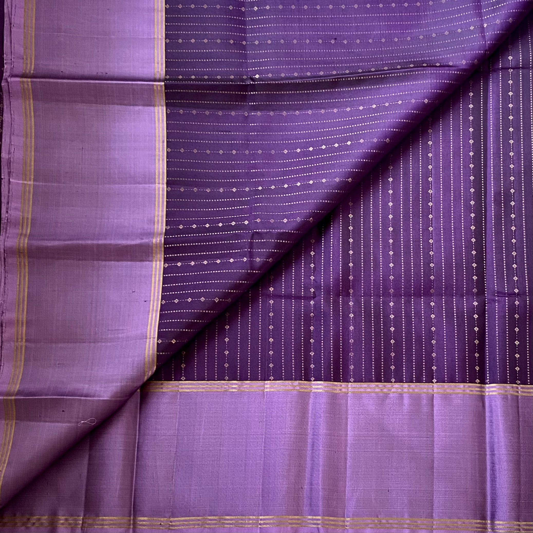 Plum Silk Saree With Lavender Pallu And Antique Gold Zari