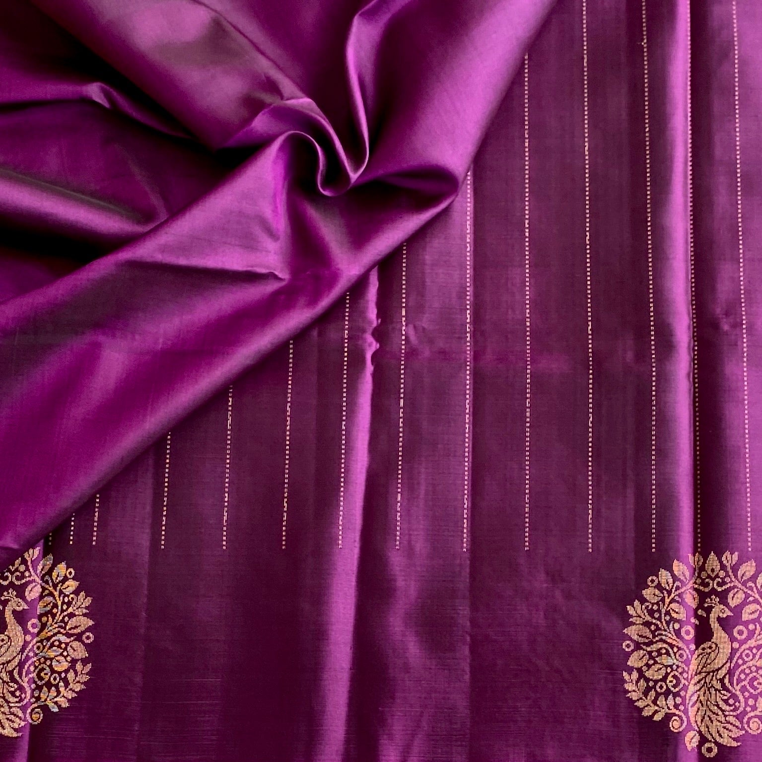 Grape Purple Designer Pure Silk Saree With Metallic Gold Brocade Pallu