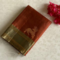 Rarest Rust With Vintage Metallic Sage Green With Deer Motifs Pure Silk