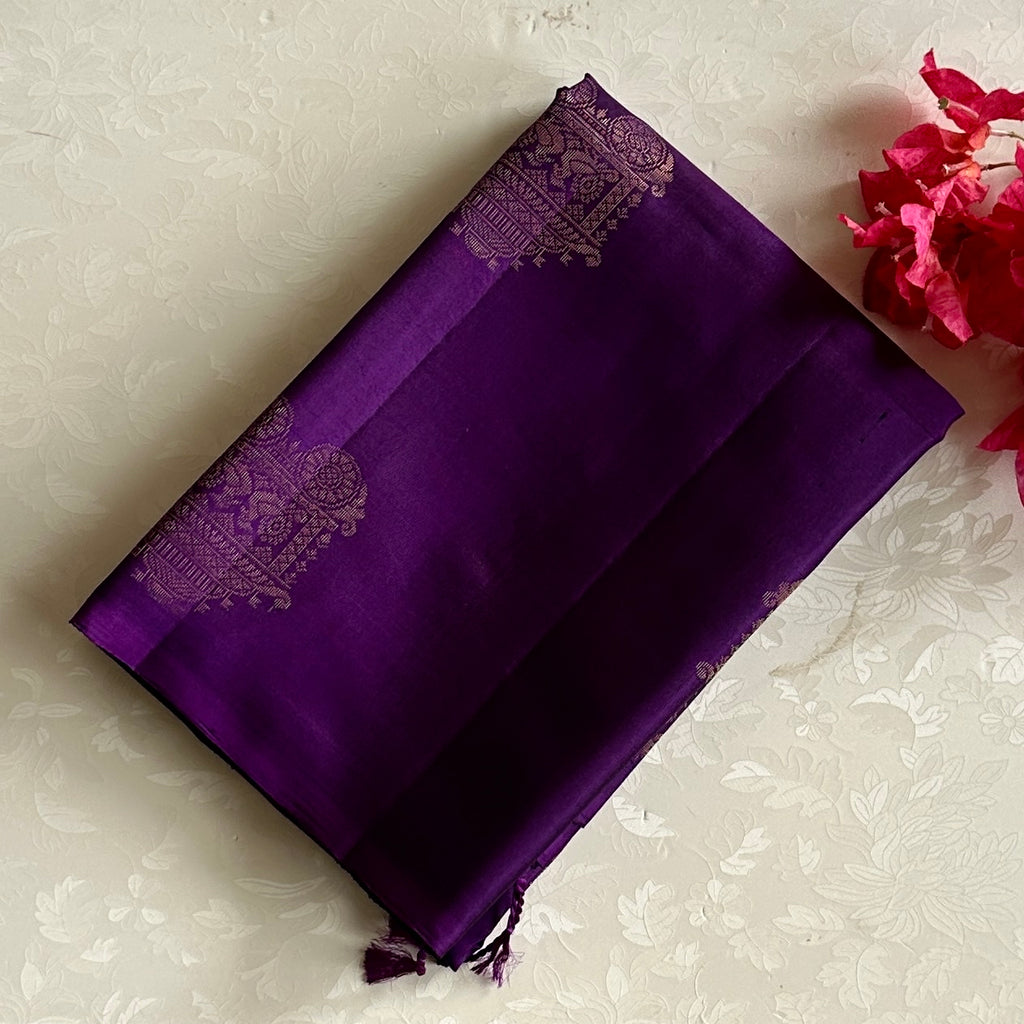 Royal Purple Designer Pure Silk Saree With Antique Gold Zari
