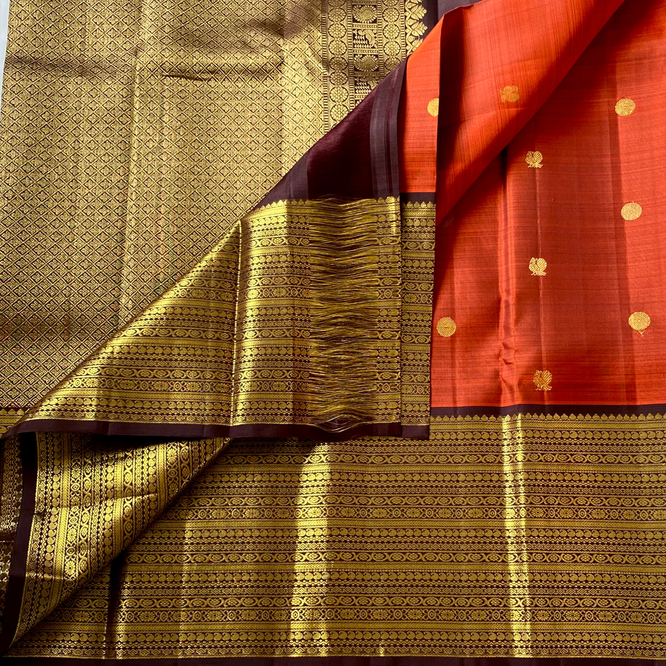 Purple Silk Saree Crimson Pallu Gold Zari Buttas Traditional Wedding