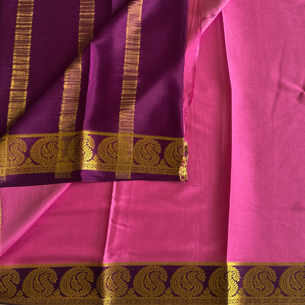 Fuchsia Silk Saree Purple Paisley Gold Zari Traditional Festive Wear