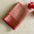 Metallic Peachy Rose Designer Pure Silk Saree Rose Pink Zari Border Contrast Pallu