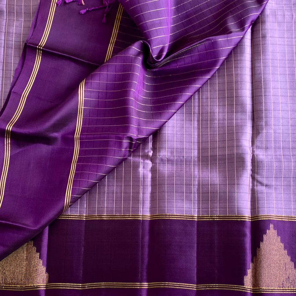 Mauve Lavender & Royal Purple Designer Pure Silk Saree Temple Zari
