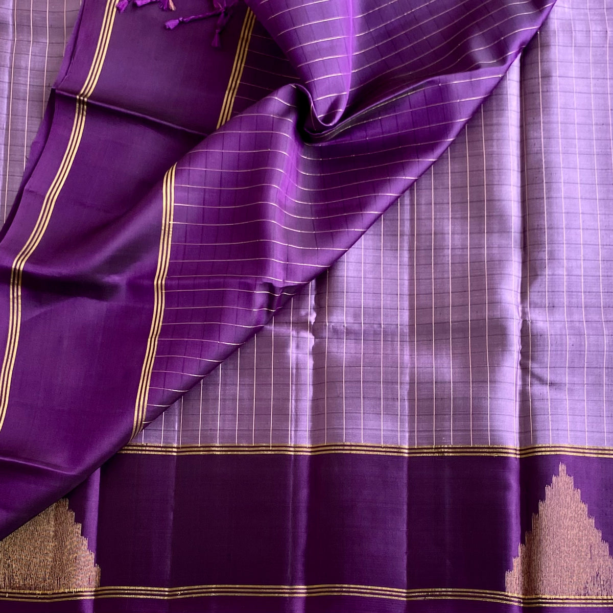 Mauve Lavender & Royal Purple Designer Pure Silk Saree Temple Zari