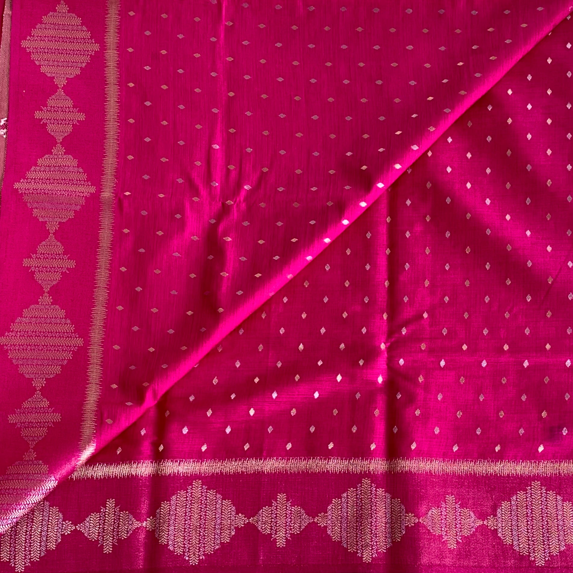 Magenta Gold Brocade Saree With Diamond Buti And Medallion Border