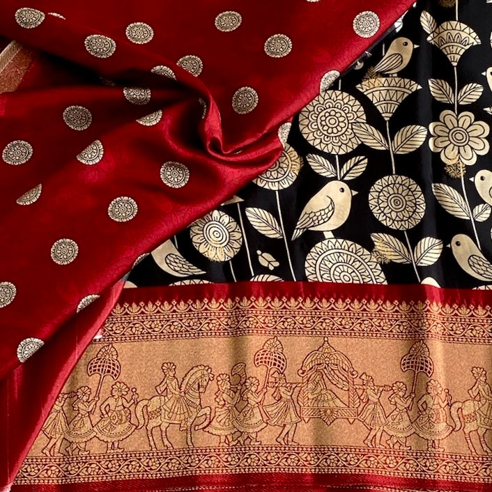 Stunner Kalamkari Black n White Designer Premium Soft Tussar