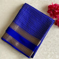 Royal Blue Mysore Crepe Silk Saree With Antique Gold Zari Stripes