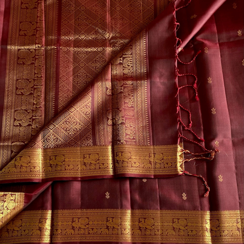 Deep Maroon Designer Pure Silk Saree With Rich Gold Zari