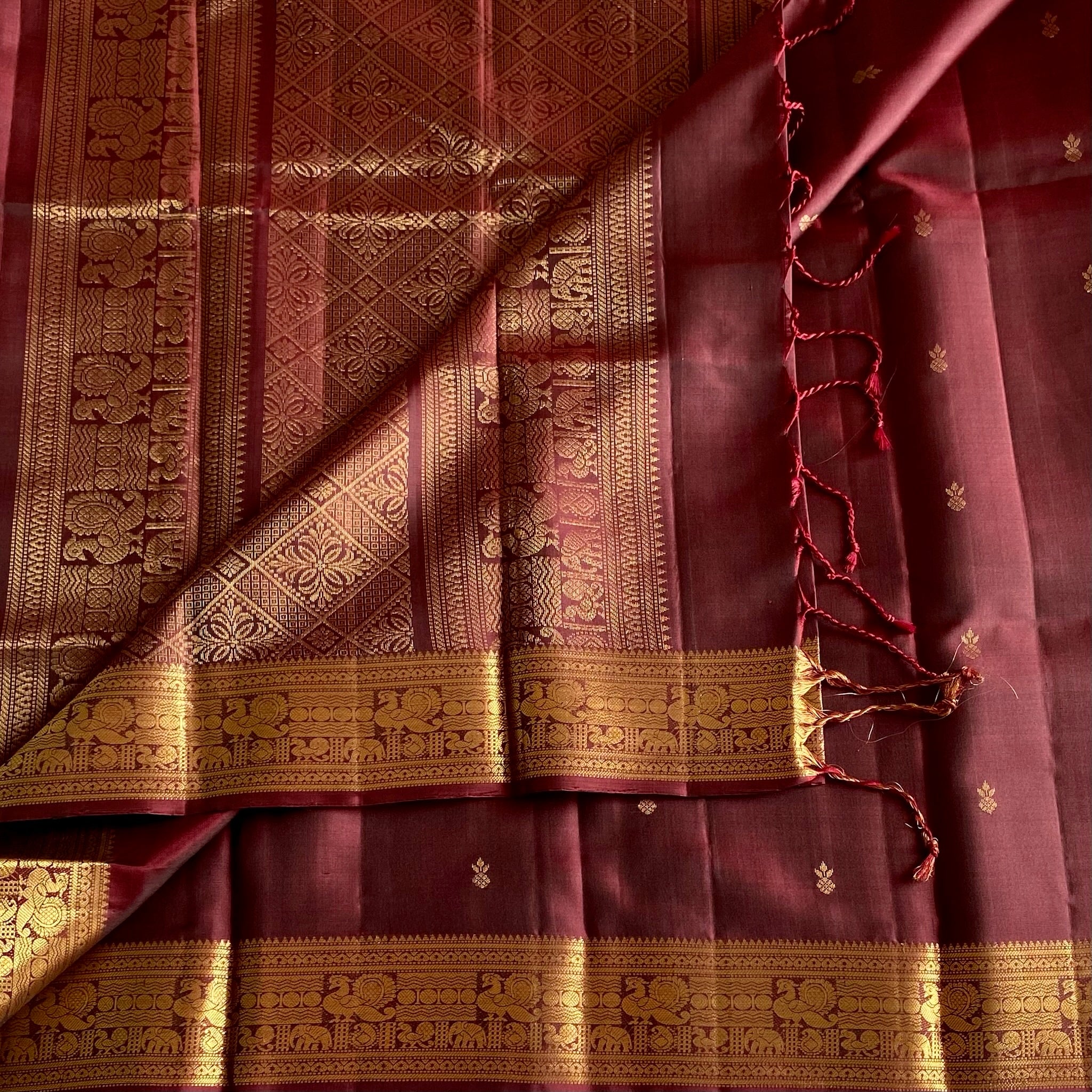 Deep Maroon Designer Pure Silk Saree With Rich Gold Zari