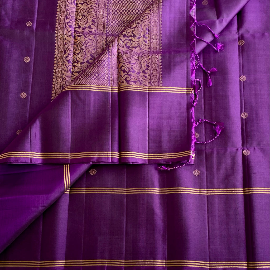 Royal Purple Designer Pure Silk Saree With Antique Gold Zari Pallu